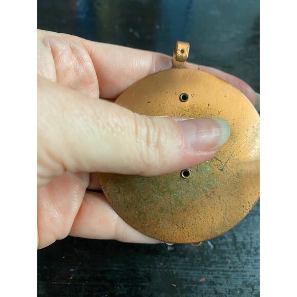 vintage 1960s huge copper cat pendant 3D mustache 60s novelty necklace mod - Picture 3 of 8